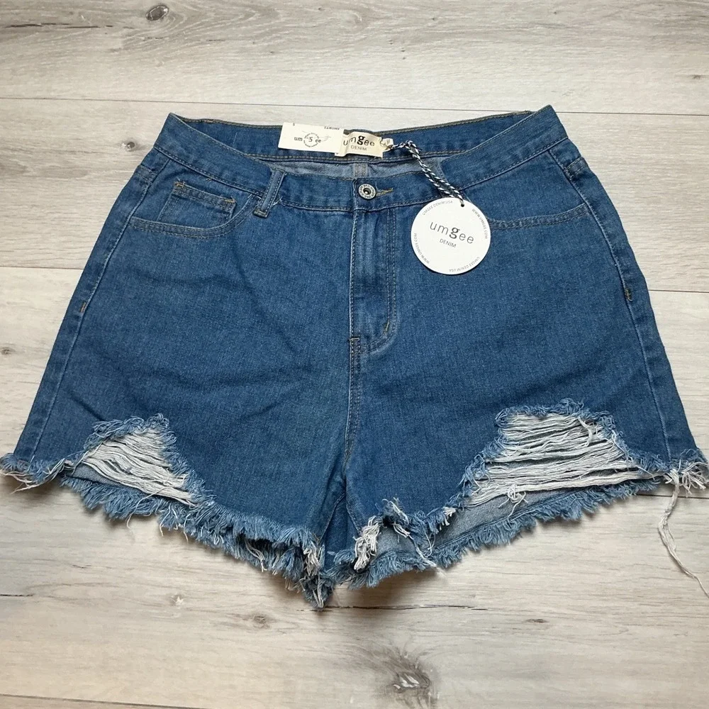 Umgee Distressed Denim Shorts Womens Size 5 Medium Wash Blue New With Tags